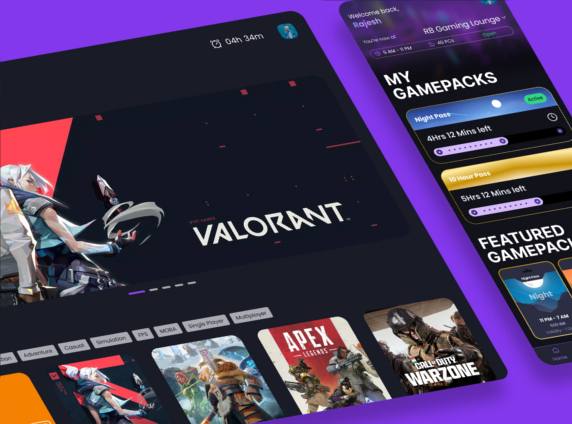 The Olympus terminal showing Valorant, next to the Olympus app with the player's gamepacks and time left